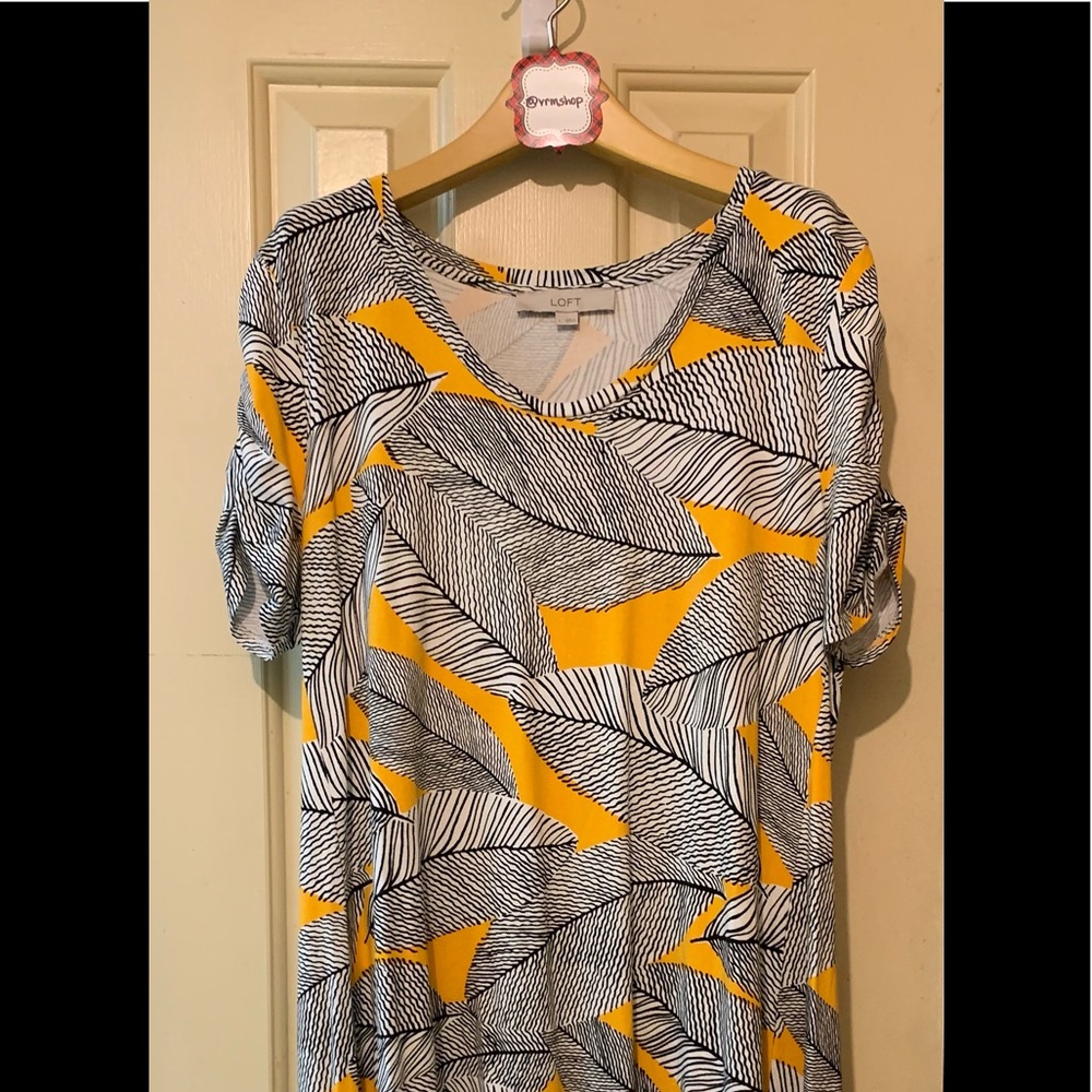 LOFT Geo Swing Dress, Rouched short sleeves, LN